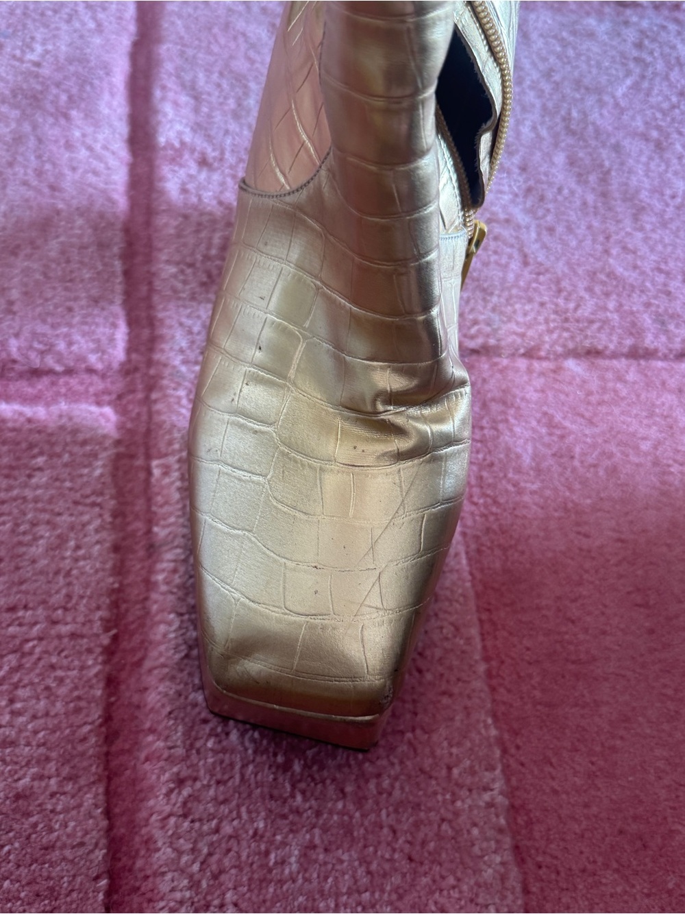Jeffrey Campbell Metallic Gold Croc-Embossed Platform Knee-High Boots - Picture 2 of 5